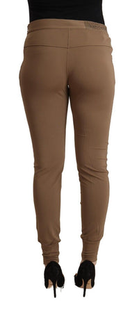 Thumbnail for Brown Viscose Mid Waist Slim Tapered Pants