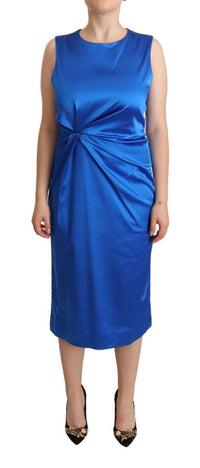 Thumbnail for Blue Acetate Sleeveless Pleated Midi Sheath Dress