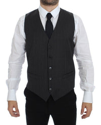 Thumbnail for Gray Striped Wool Single Breasted Vest