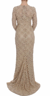 Thumbnail for Beige Floral Lace Long Sleeve Maxi Dress