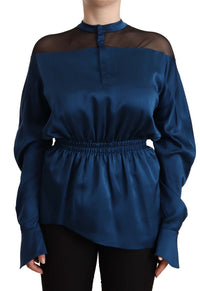 Thumbnail for Elegant Crew Neck Silk Blouse in Blue