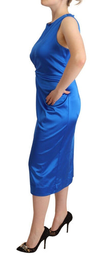 Thumbnail for Blue Acetate Sleeveless Pleated Midi Sheath Dress