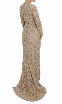 Thumbnail for Beige Floral Lace Long Sleeve Maxi Dress