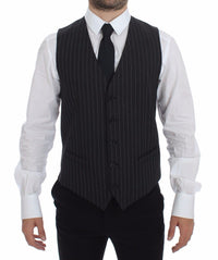 Thumbnail for Gray Striped Wool Logo Vest Gilet Weste