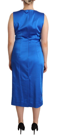 Thumbnail for Blue Acetate Sleeveless Pleated Midi Sheath Dress