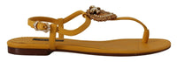 Thumbnail for Mustard T-Strap Flat Sandals with Heart Embellishment