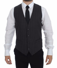 Thumbnail for Gray Striped Wool Logo Vest Gilet Weste