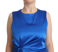 Thumbnail for Blue Acetate Sleeveless Pleated Midi Sheath Dress