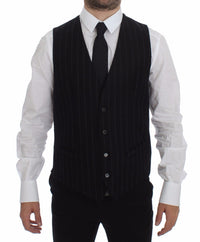 Thumbnail for Black Striped Wool Logo Vest Gilet Weste