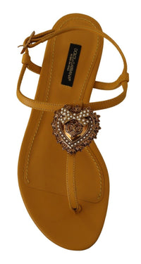 Thumbnail for Mustard T-Strap Flat Sandals with Heart Embellishment