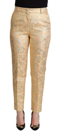 Thumbnail for Elegant High-Waisted Pink Brocade Pants
