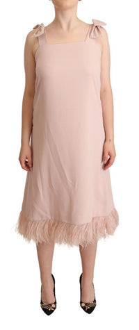 Thumbnail for Pink Polyester Sleeveless Midi Feather Shift Dress