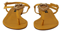 Thumbnail for Mustard T-Strap Flat Sandals with Heart Embellishment