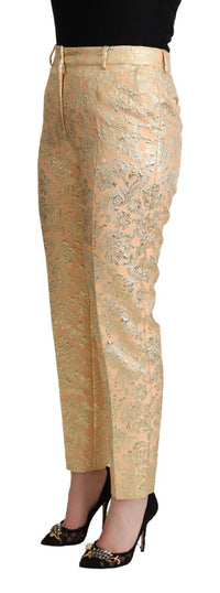 Thumbnail for Elegant High-Waisted Pink Brocade Pants