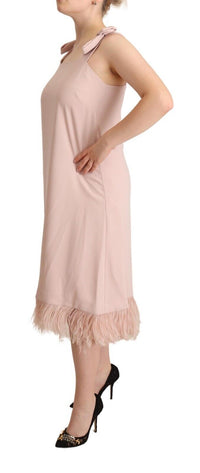 Thumbnail for Pink Polyester Sleeveless Midi Feather Shift Dress