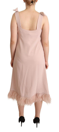 Thumbnail for Pink Polyester Sleeveless Midi Feather Shift Dress