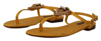 Thumbnail for Mustard T-Strap Flat Sandals with Heart Embellishment