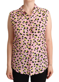 Thumbnail for Sleeveless Leopard Print Polo Top