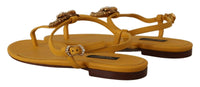 Thumbnail for Mustard T-Strap Flat Sandals with Heart Embellishment