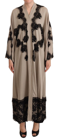 Thumbnail for Elegant Beige Embroidered Lace Kaftan Dress