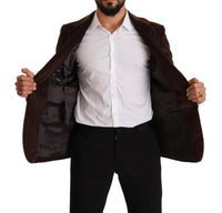 Thumbnail for Elegant Brown Corduroy Slim Fit Blazer