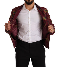 Thumbnail for Radiant Red Peacock Print Bomber Jacket