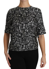 Thumbnail for Black Musical Instruments Print Silk Blouse