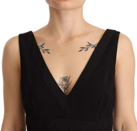 Thumbnail for Black Silk Stretch Side Slit Sheath Midi Dress