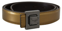 Thumbnail for Gold Square Buckle Leather Belt