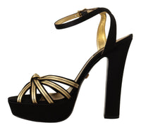 Thumbnail for Elegant Black Gold Ankle Strap Heels Sandals