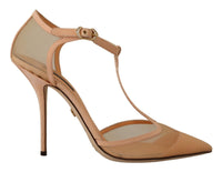 Thumbnail for Elegant Beige Mesh T-Strap Pumps