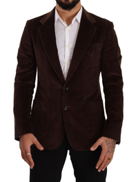 Thumbnail for Elegant Brown Corduroy Slim Fit Blazer
