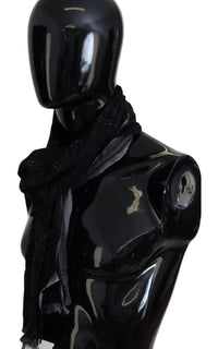 Thumbnail for Black Grey Logo Print Men Neck Wrap Shawl Scarf