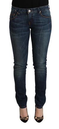 Thumbnail for Blue Washed Cotton Slim Fit Denim Low Waist Jeans