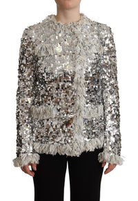 Thumbnail for Chic Silver Sequined Jacket Coat