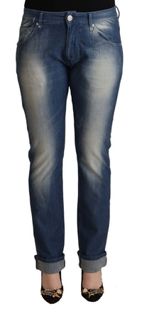 Thumbnail for Blue Washed Mid Waist Folded Hem Skinny Jeans