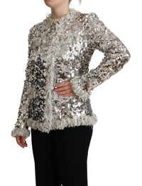 Thumbnail for Chic Silver Sequined Jacket Coat