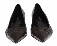 Thumbnail for Chic Brown Leather Kitten Heel Pumps