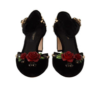 Thumbnail for Black Crystal Rose Heel Sandals