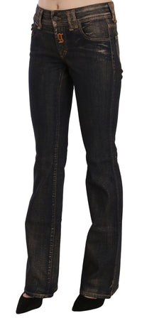 Thumbnail for Black Washed Mid Waist Flared Denim Pants Cotton