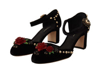 Thumbnail for Black Crystal Rose Heel Sandals