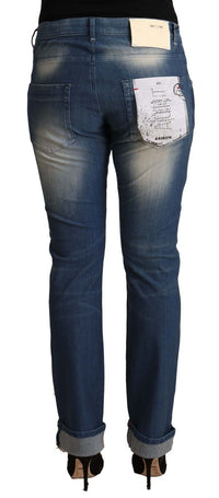 Thumbnail for Blue Washed Mid Waist Folded Hem Skinny Jeans