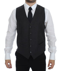 Thumbnail for Gray Striped Wool Single Breasted Vest