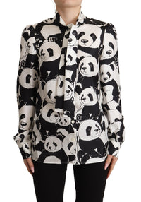 Thumbnail for Chic Panda Print Silk Blouse