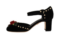 Thumbnail for Black Crystal Rose Heel Sandals