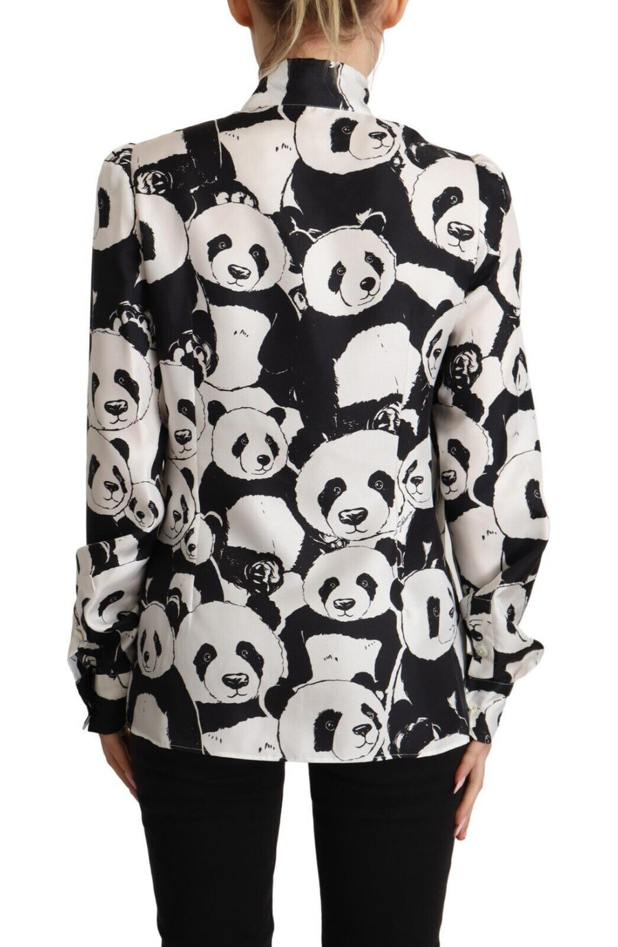 Chic Panda Print Silk Blouse