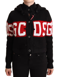 Thumbnail for Black Cashmere Hooded Button Down Logo Cardigan Jacket