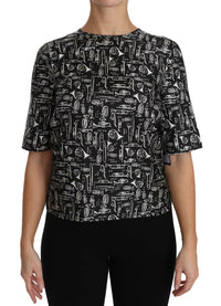 Thumbnail for Black Musical Instruments Print Silk Blouse
