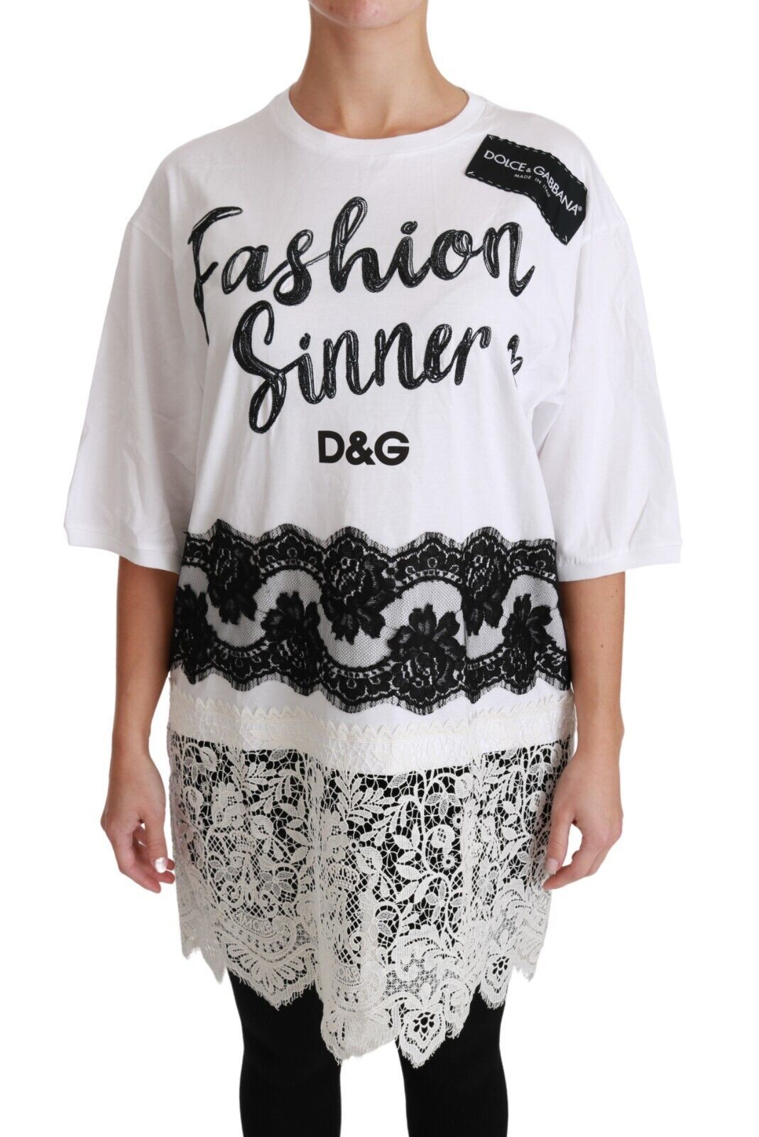 White Fashion Sinner Cotton Lace T-shirt Top