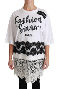 Thumbnail for White Fashion Sinner Cotton Lace T-shirt Top